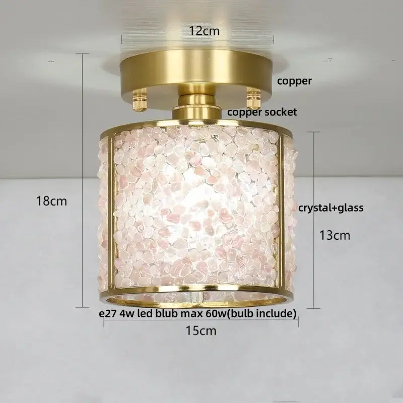 Modern gold and pink column glass crystal ceiling light with brass copper frame and translucent pink shade for bedroom decorbites column glass