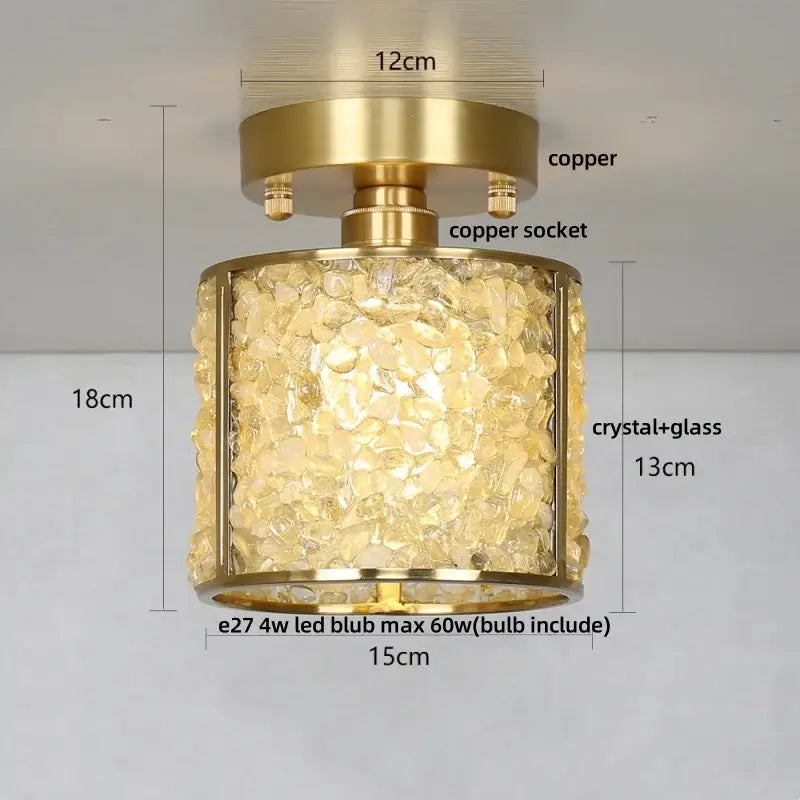 Modern gold and pink column glass crystal ceiling light with brass copper finish and ornate decorbites column glass body