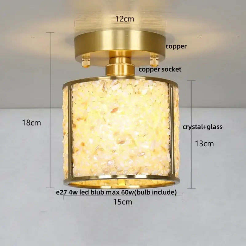 Modern gold and pink column glass crystal ceiling light with brass copper finish and illuminated shade for bedroom decorbites column glass