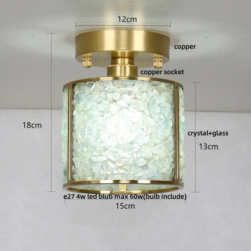 Modern gold and pink column glass crystal ceiling light with brass copper frame and pale blue green shards for bedroom decorbites column glass