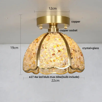 Modern gold and pink column glass crystal ceiling light with warm copper base and amber clear faceted shade decorbites column glass