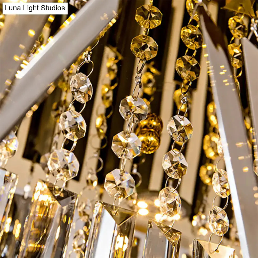 Modern gold and smoke gray crystal chandelier with faceted beads on silver chains for kitchen island e12 e14 bulb base