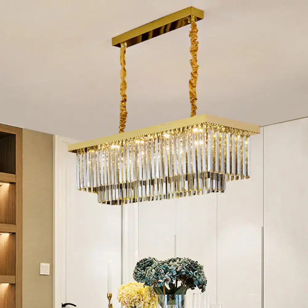 Modern gold and smoke gray crystal chandelier with cascading clear rods and twisted brass chains for e12 e14 bulb base