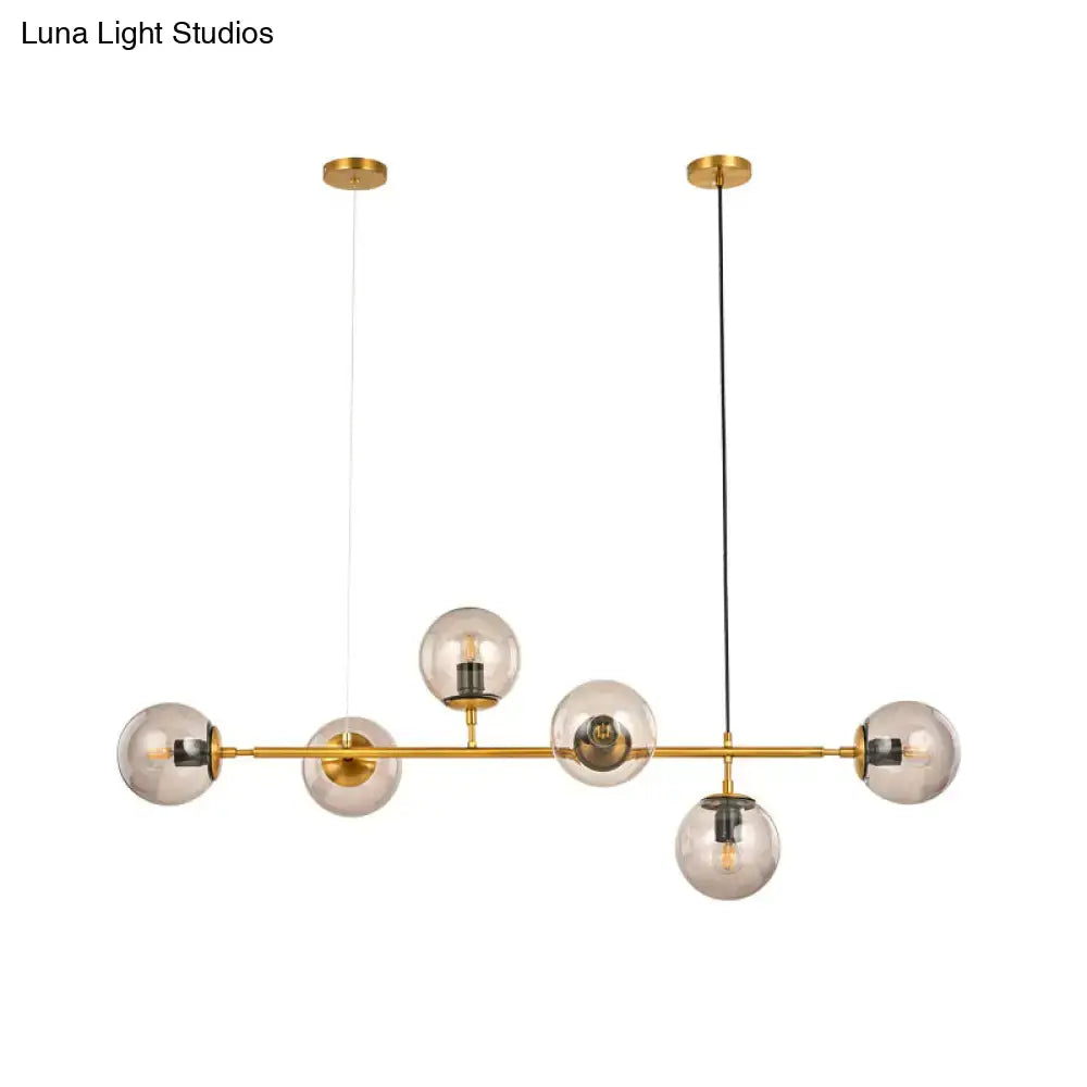 Modern gold and smoke gray globe hanging light fixture with six smoked glass bulbs for dining room island 220v-240v 110v-120v