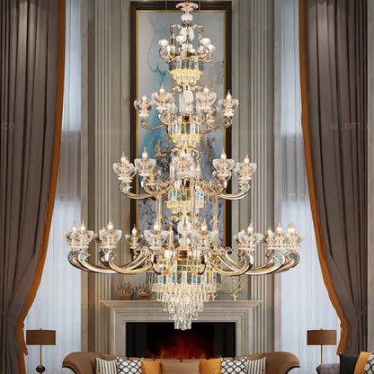 Modern gold and teal crystal candle chandelier with multi-tiered gold-toned arms and colored glass prisms decorbites crystal candle