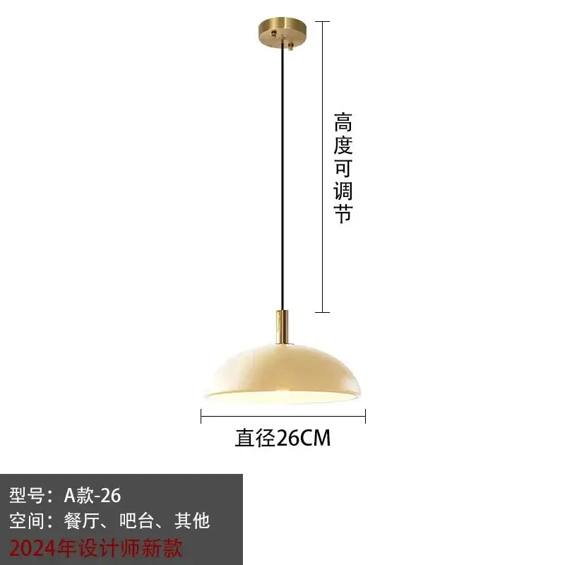 Modern gold glass pendant light with brass finish dome shade and adjustable height for kitchen dining room