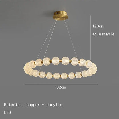 Modern gold and white acrylic led chandelier with gold-toned double-ring and copper accents by decorbites acrylic led