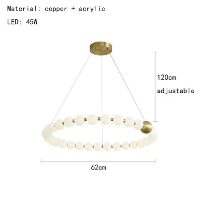 Modern gold and white acrylic led chandelier with frosted beads brass accents and copper mount by decorbites acrylic led