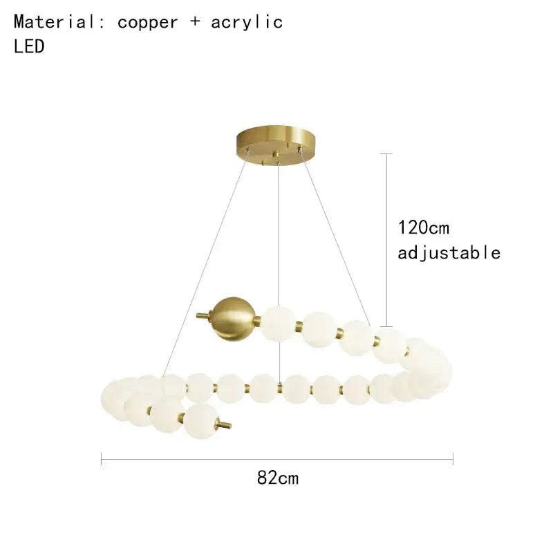 Modern gold and white acrylic led chandelier with gold-toned copper spherical pendant and adjustable height decorbites acrylic led