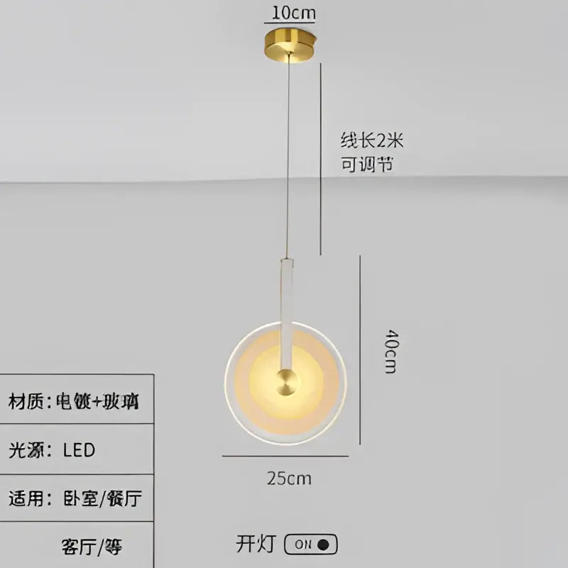 Modern gold and white circular glass led chandelier with sleek pendant light and adjustable 2-meter led cord decorbites circular glass