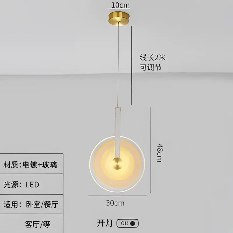 Modern gold and white circular glass led chandelier with adjustable cable for versatile dining room decorbites circular glass light