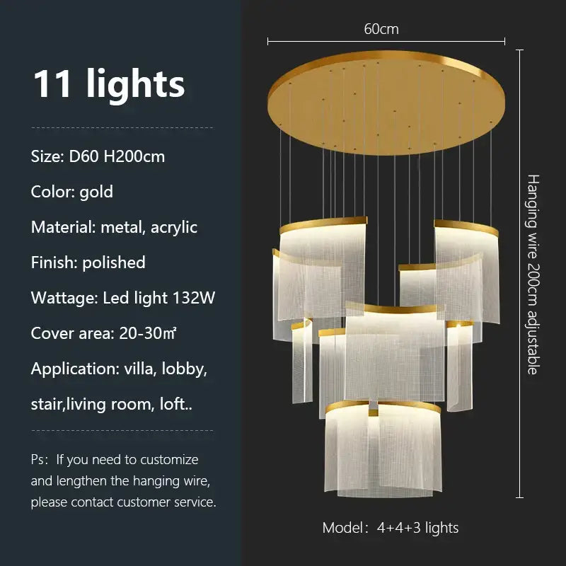 Modern gold and white decorbites acrylic led chandelier with tiered shades and polished metal accents for living room