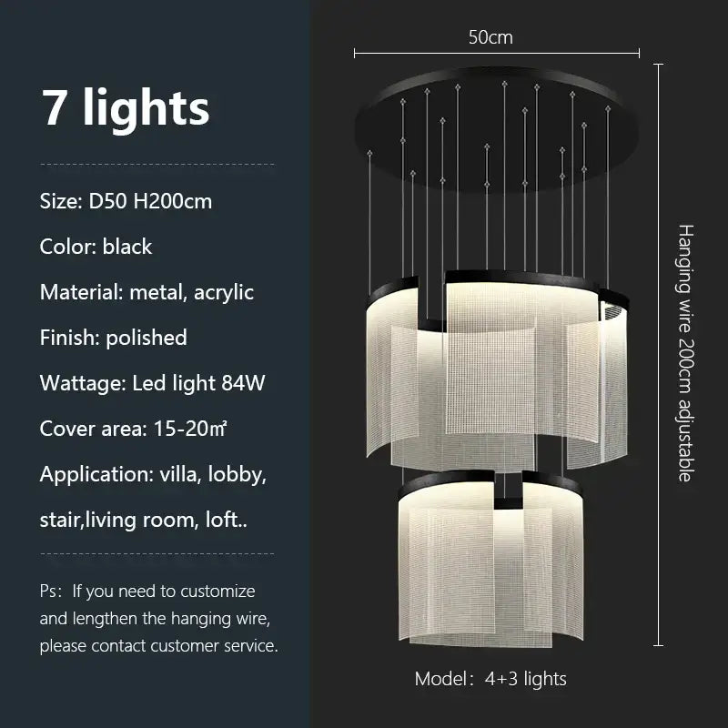 Black polished metal and acrylic modern decorbites acrylic led chandelier with tiered mesh shades for living room use