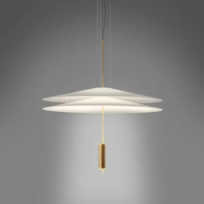 Modern gold and white pendant light with three translucent disc shades by decorbites designer saucer ufo for living room decor