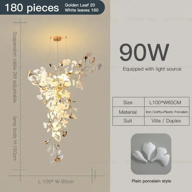 Modern gold and white gingko leaf ceramic chandelier with 180 porcelain leaves for living room decorbites gingko leaf decor