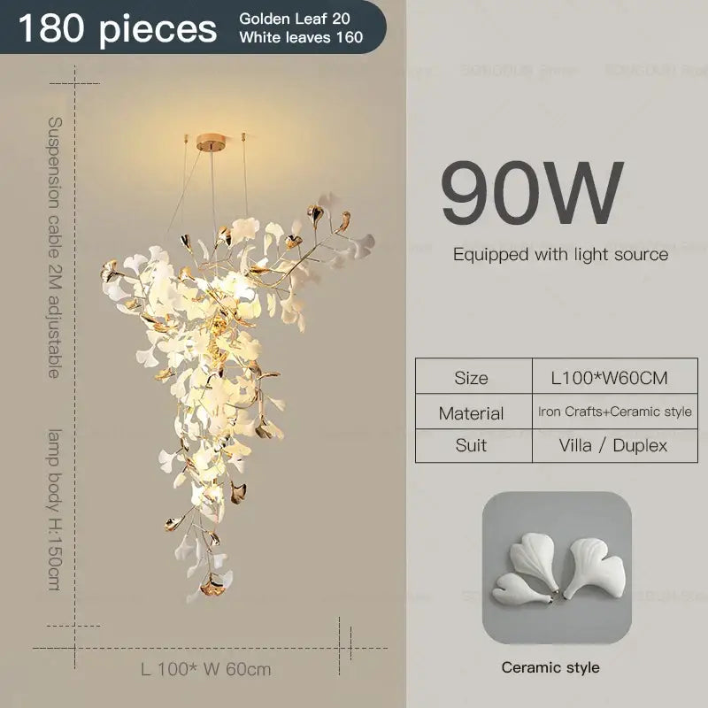 Modern gold and white gingko leaf ceramic chandelier with elegant white and gold design and 90w light source for living room decorbites gingko leaf
