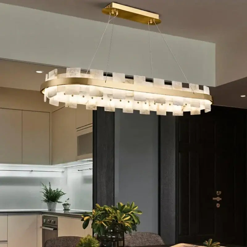 Modern gold and white marble bedroom chandelier led pendant lamp with frosted glass panels and metal frame
