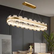 Modern gold and white marble bedroom chandelier led pendant lamp with gold-toned oval frame and layered translucent panels