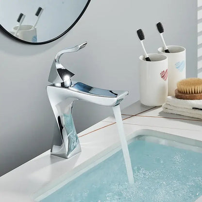 Modern chrome-finished basin faucet with sleek angular design and single spout ideal for decorbites black bronze decorbites black bathroom fixture