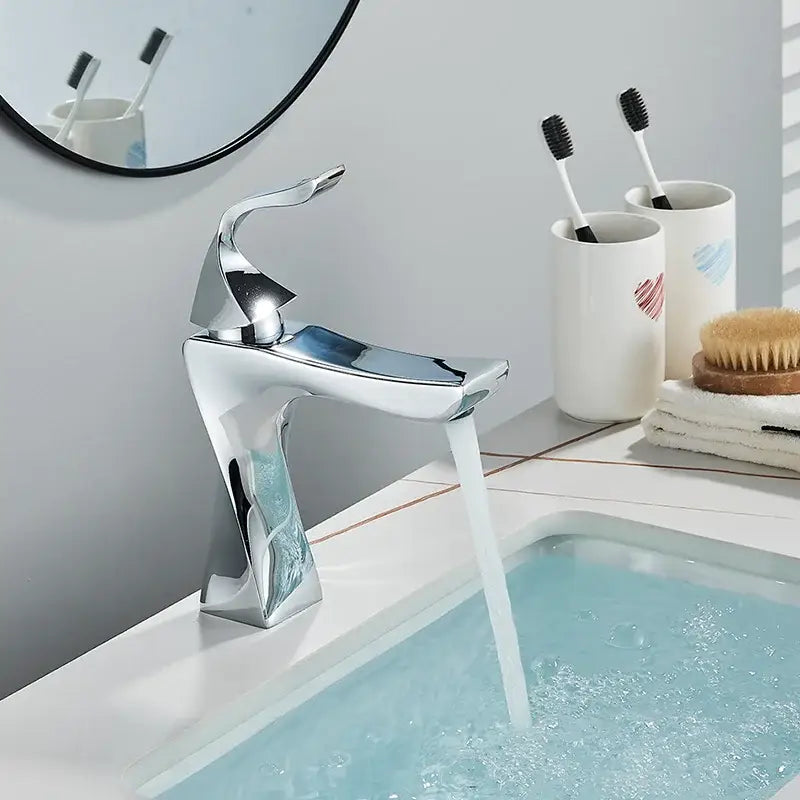Modern chrome-finished basin faucet with sleek angular design and single spout ideal for decorbites black bronze decorbites black bathroom fixture