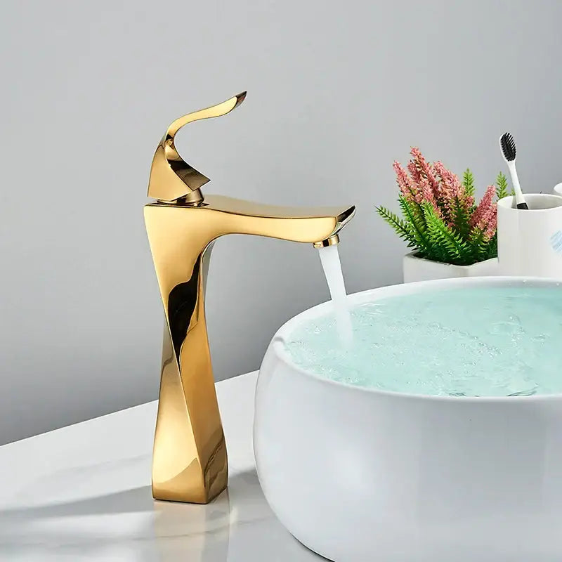 Modern gold angular basin faucet with a polished finish for bathroom decorbites black bronze collection
