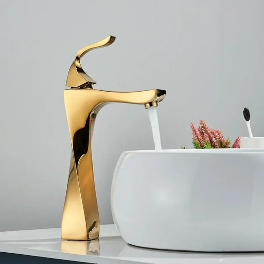 Modern gold angular basin faucet with polished metallic finish ideal for bathroom decorbites black bronze style