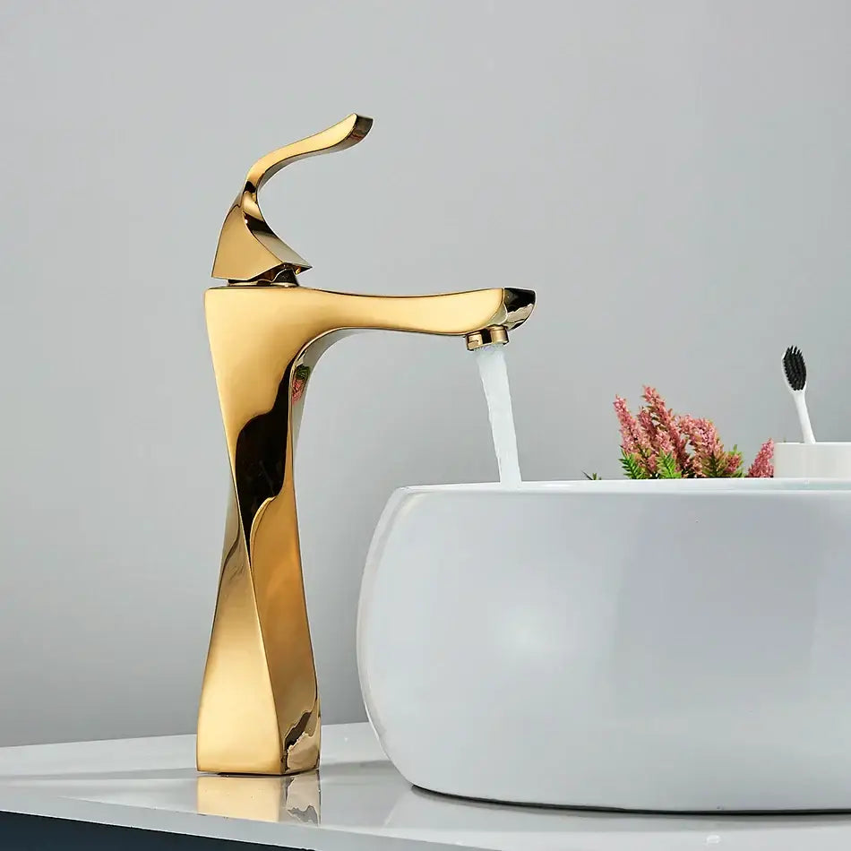Modern gold angular basin faucet with polished metallic finish ideal for bathroom decorbites black bronze style
