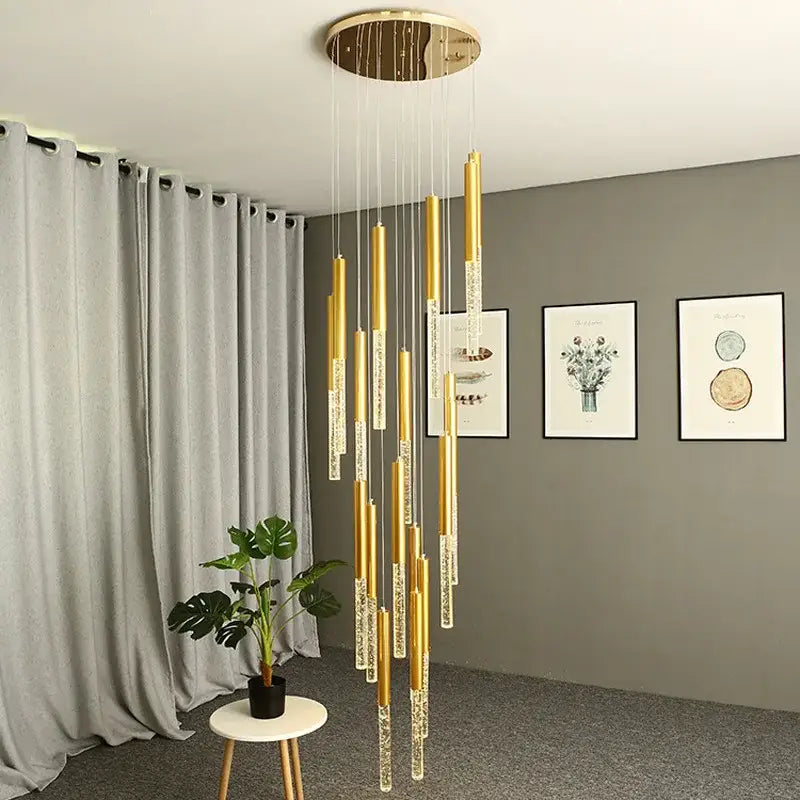 Modern gold art deco crystal led chandelier with clear crystal accents hanging from circular mount decorbites crystal led