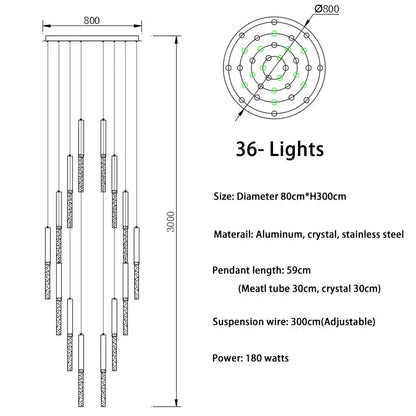 Modern gold art deco crystal led chandelier with 36 lights and circular aluminum frame featuring decorbites crystal led accents