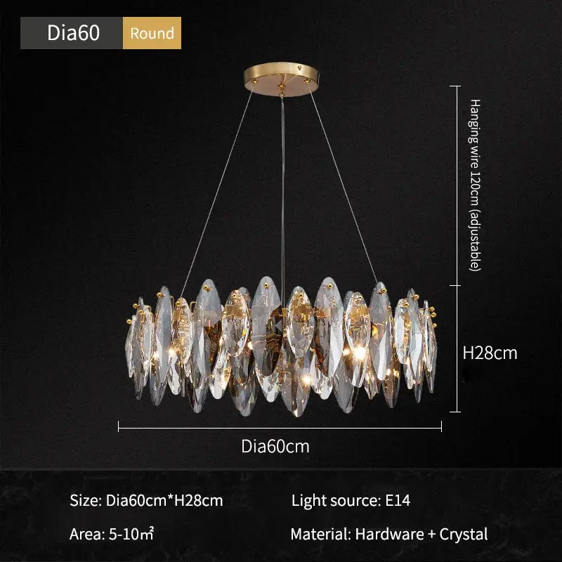 Modern gold ash crystal ceiling chandelier with clear crystal slices and gold-toned hardware for living room decorbites ash crystal