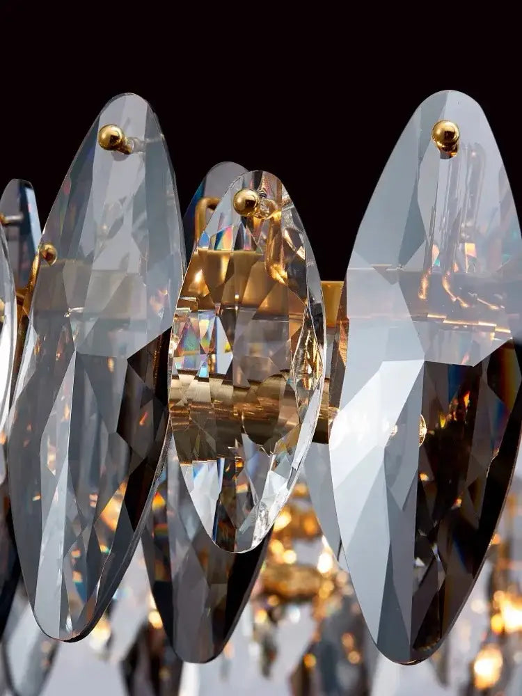 Elegant modern gold ash crystal ceiling chandelier with faceted transparent and smoky glass panels for living room decorbites ash crystal