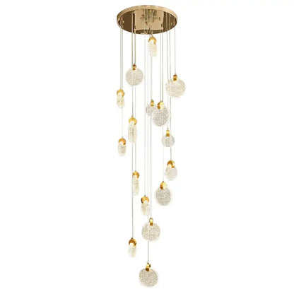 Modern gold attic crystal chandelier with cascading clear glass orbs for dining room lighting fixture