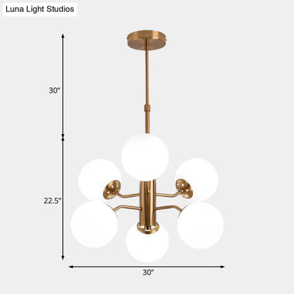 ثريا ذهبية حديثة معلقة على شكل كرة - مصباح LED زجاجي أبيض معلق بتصميم سبوتنيك