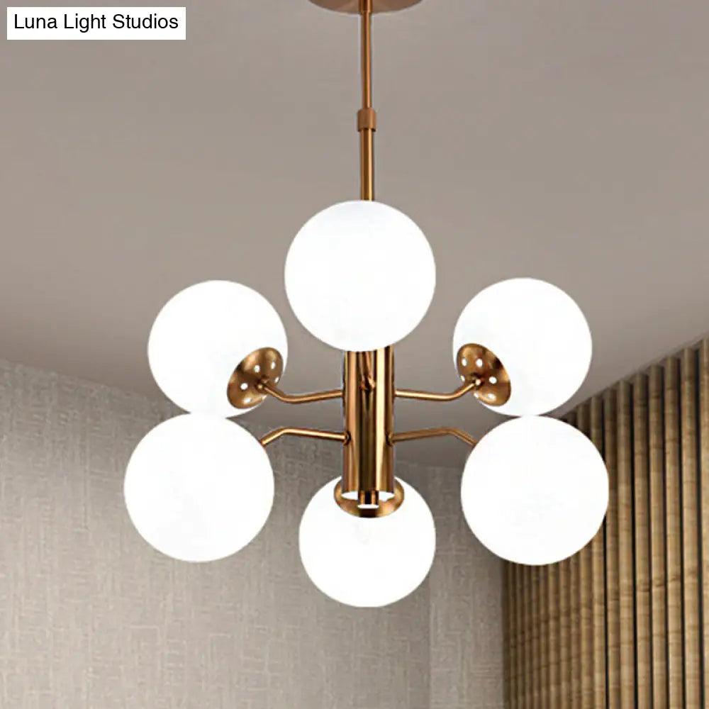 ثريا ذهبية حديثة معلقة على شكل كرة - مصباح LED زجاجي أبيض معلق بتصميم سبوتنيك