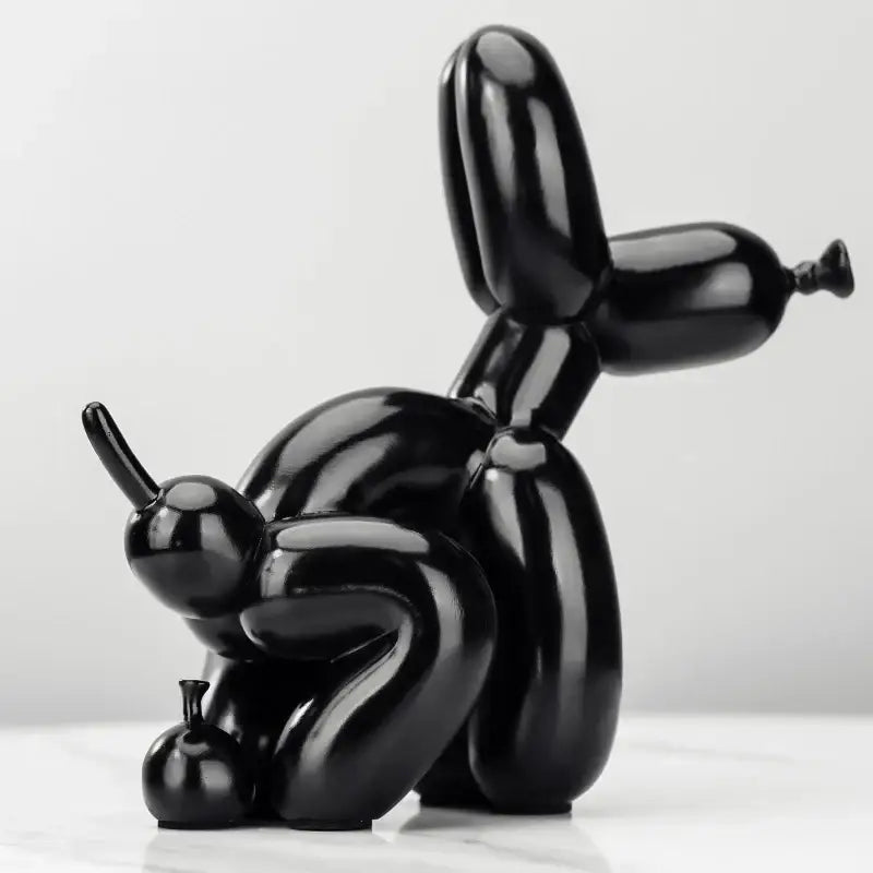 Black glossy balloon dog statue with sleek inflated design modern resin art sculpture for living room decor