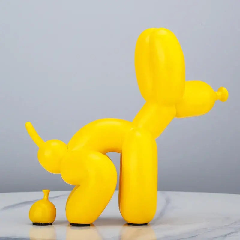Bright yellow modern balloon dog statue with smooth glossy resin finish for living room decor