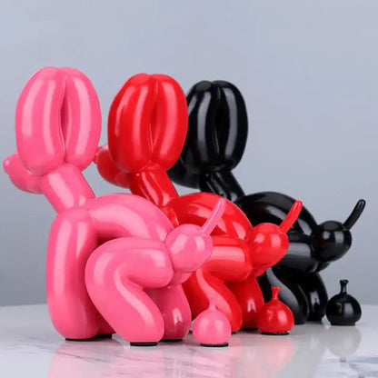 Pink balloon dog statue with glossy finish and sculpted details modern resin art sculpture for living room decor