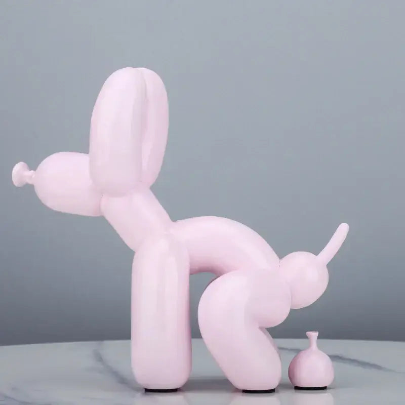 A sleek matte-finish pink balloon dog statue resin art sculpture for modern living room decor with glossy sheen