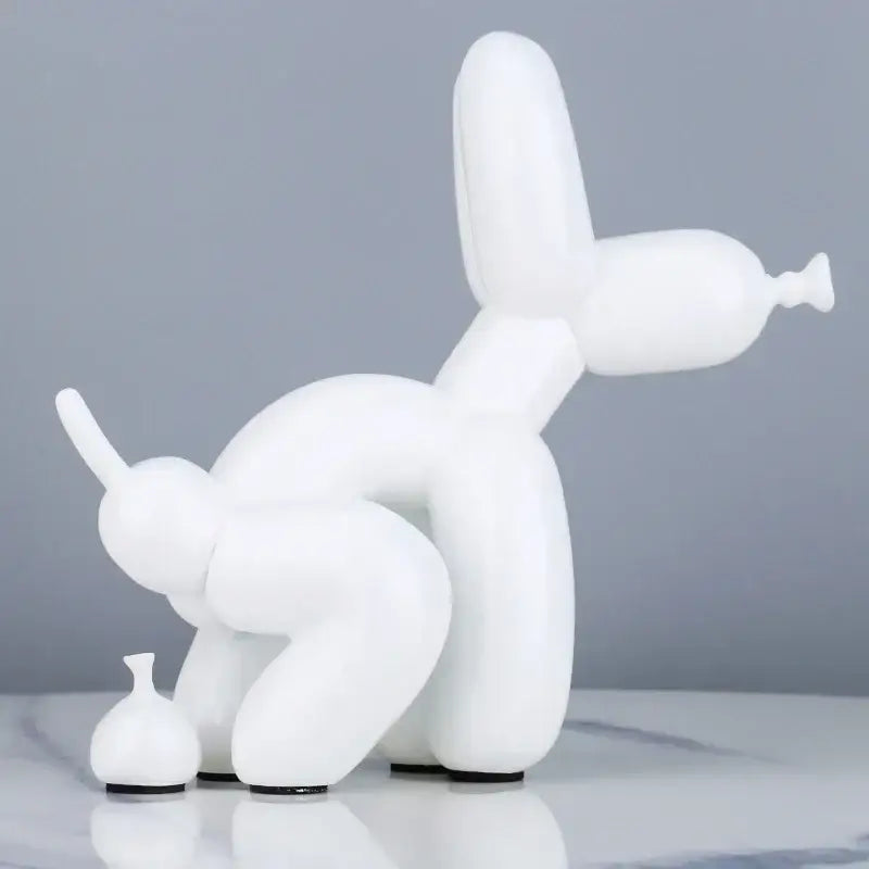 White balloon dog statue with smooth glossy finish and minimalist design resin art sculpture for living room decor