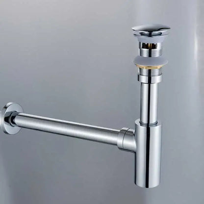 Chrome-finished p-trap sink drain with threaded connections in modern gold basin tap kit for bathroom hardware and deodorization drain