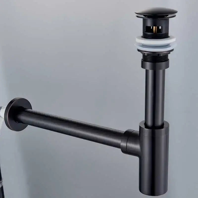 Black matte-finish p-trap sink drain pipe with modern design for gold basin tap siphon kit bathroom pop up drain