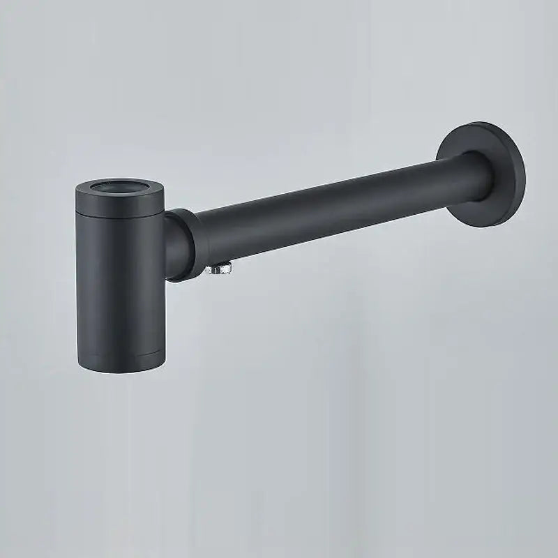 Black matte-finish wall-mounted sink drain pipe of modern gold basin tap siphon kit with sleek design for bathroom use
