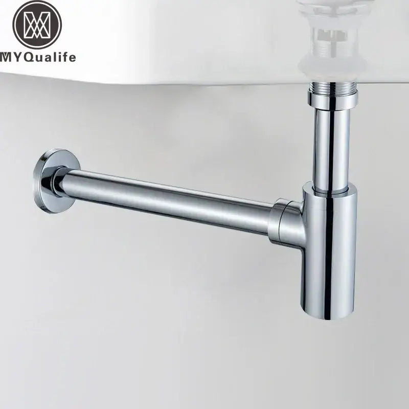 Modern gold basin tap siphon kit featuring chrome-finished under-sink p-trap with sleek modern design