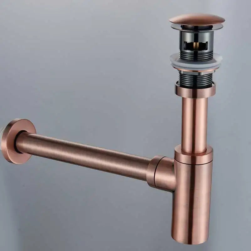 Modern gold basin tap siphon kit bathroom pop up drain with copper-toned brushed metal finish and sleek design