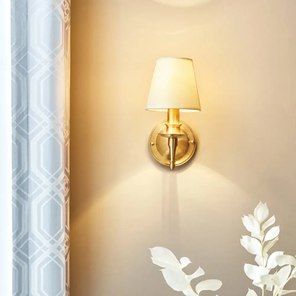 DecorBites™ DecorBites™ Modern Gold Bedroom Wall Sconce with Fabric Shade - Single-Bulb Wall Light