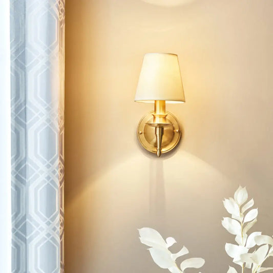 DecorBites™ DecorBites™ Modern Gold Bedroom Wall Sconce with Fabric Shade - Single-Bulb Wall Light