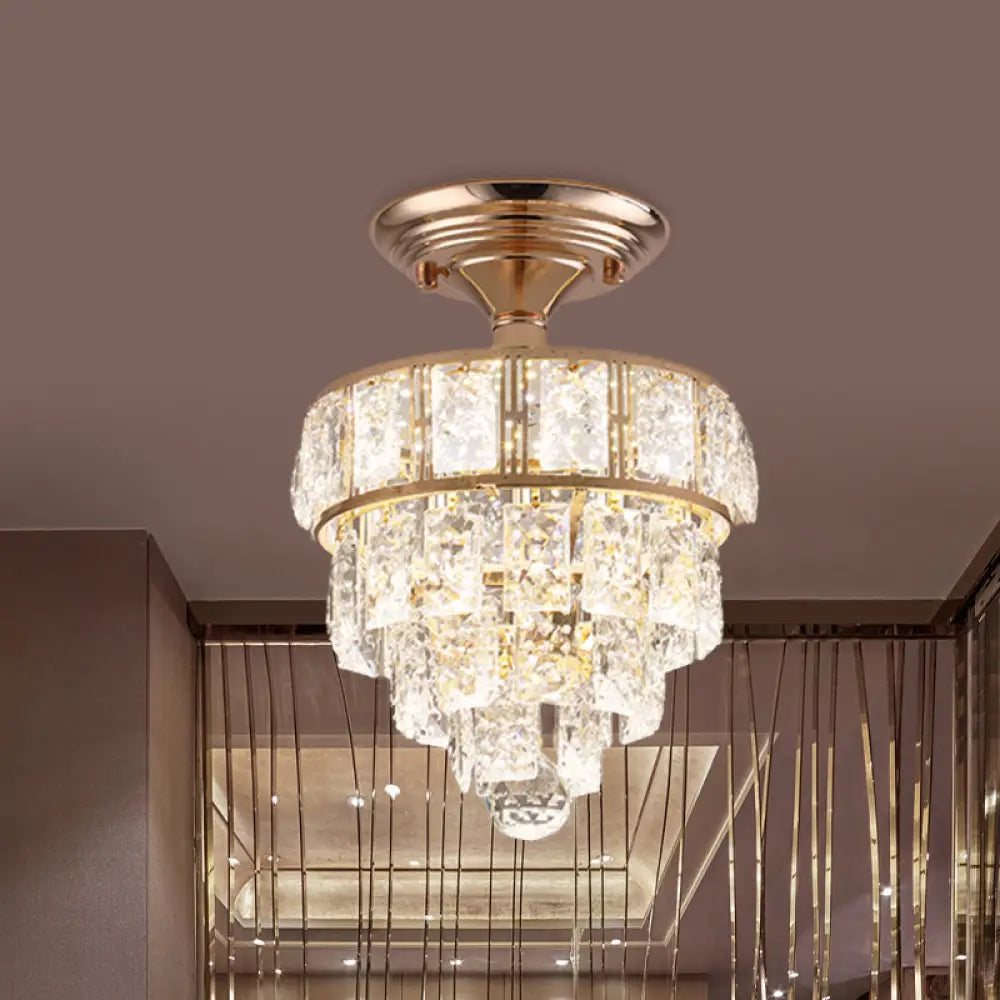 DecorBites™ DecorBites™ Modern Gold Beveled Crystal LED Ceiling Flush Mount with 4 Tiers - Elegant Hallway Lighting