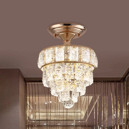 DecorBites™ DecorBites™ Modern Gold Beveled Crystal LED Ceiling Flush Mount with 4 Tiers - Elegant Hallway Lighting