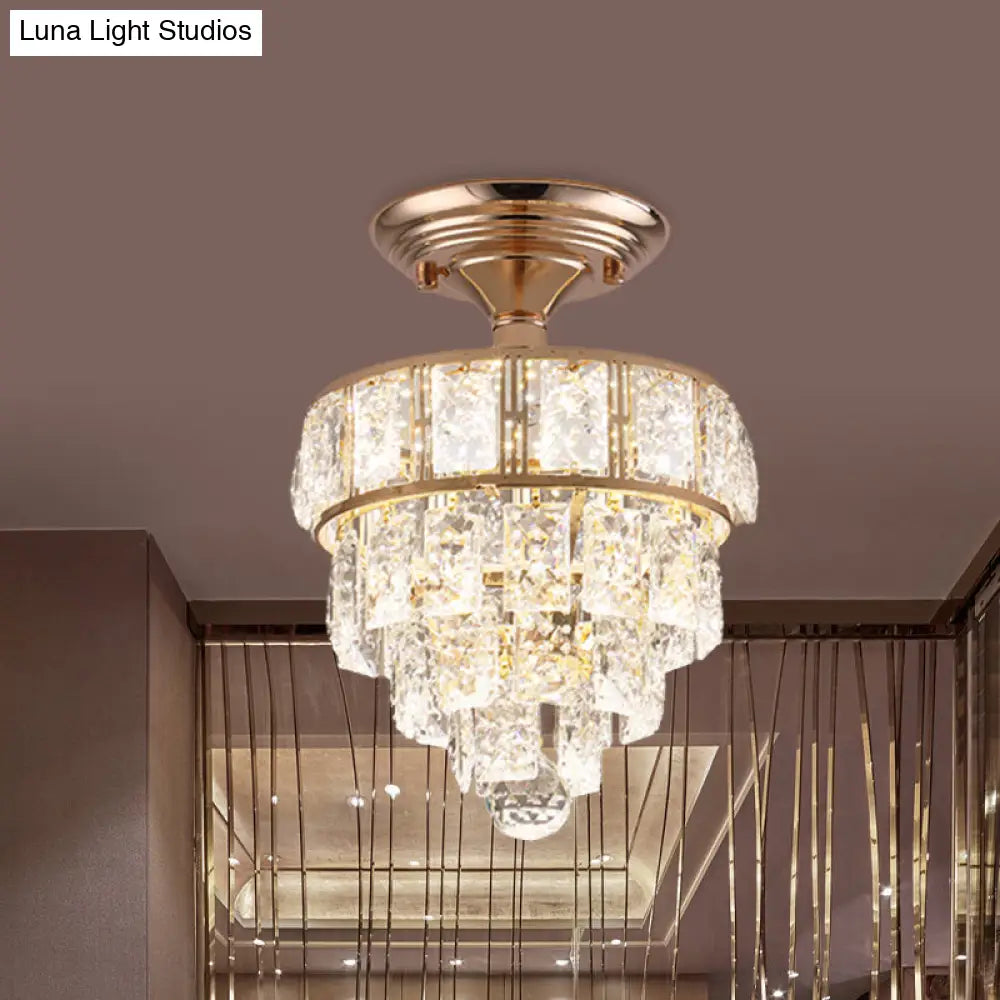 DecorBites™ DecorBites™ Modern Gold Beveled Crystal LED Ceiling Flush Mount with 4 Tiers - Elegant Hallway Lighting