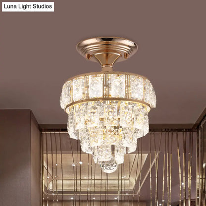DecorBites™ DecorBites™ Modern Gold Beveled Crystal LED Ceiling Flush Mount with 4 Tiers - Elegant Hallway Lighting
